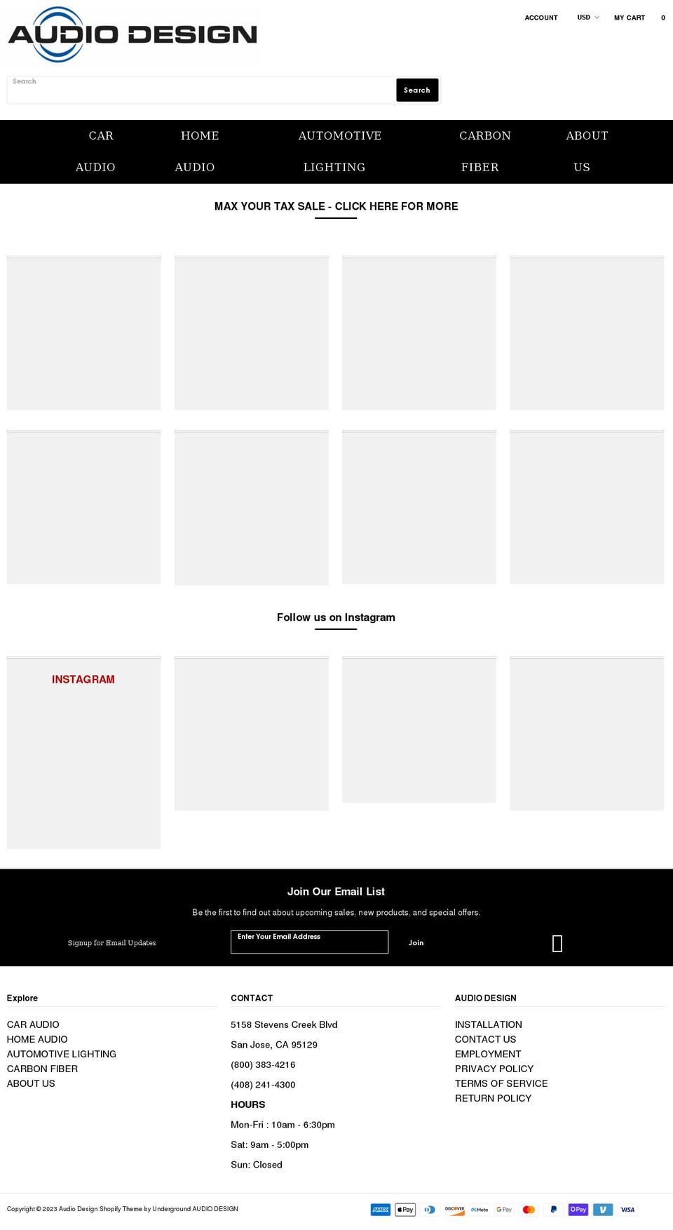 shopaudiodesign.com shopify website screenshot