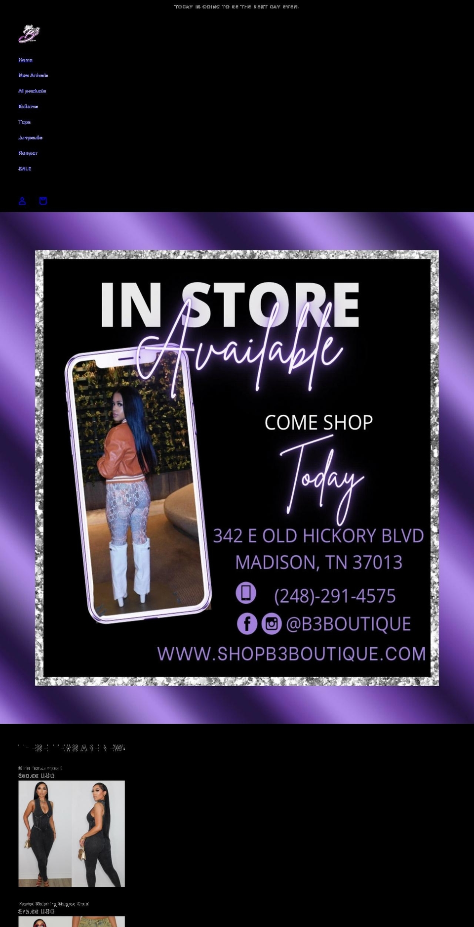 shopb3boutique.com shopify website screenshot
