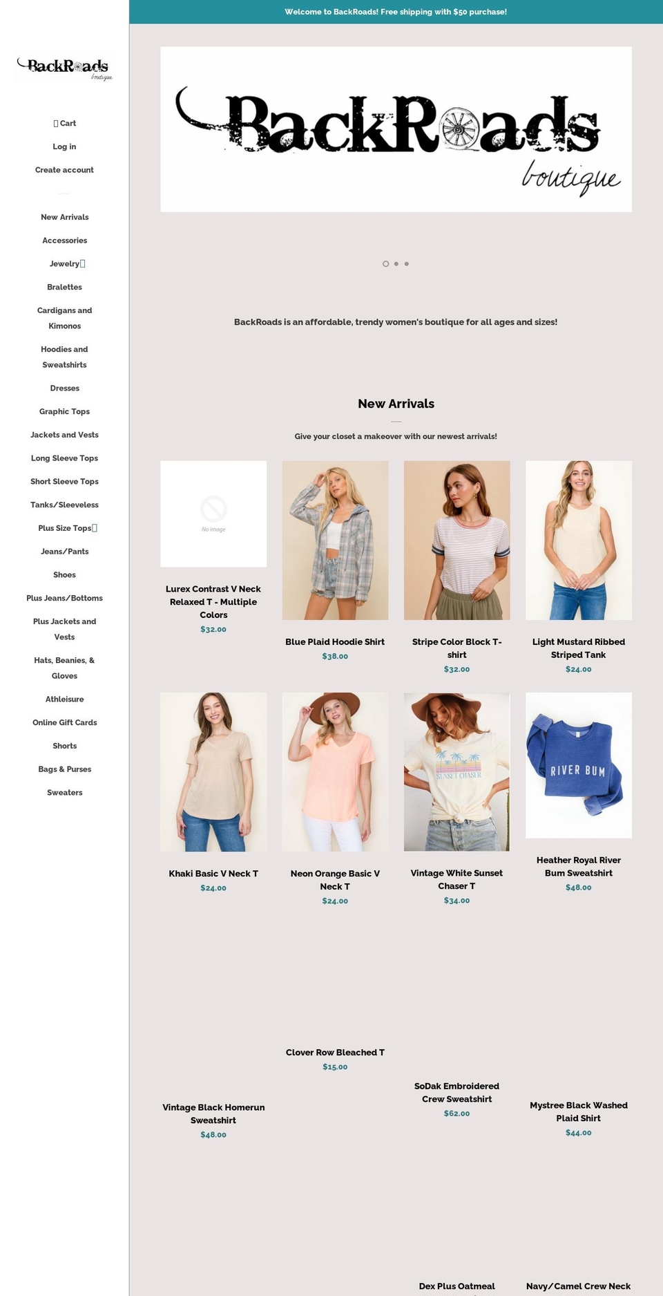 shopbackroadsboutique.com — Shopify storefront screenshot