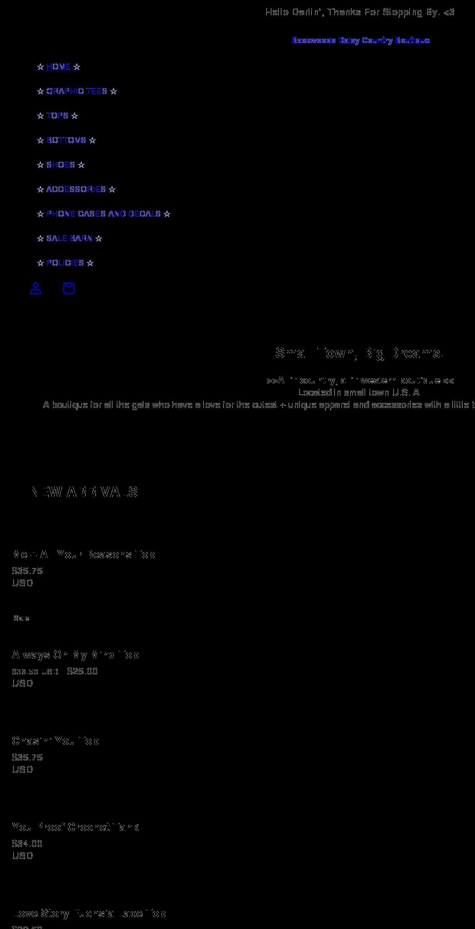 shopbackwoodsdaisy.com shopify website screenshot