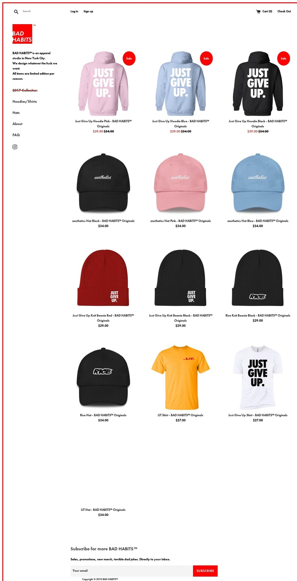 shopbadhabits.com — Shopify storefront screenshot