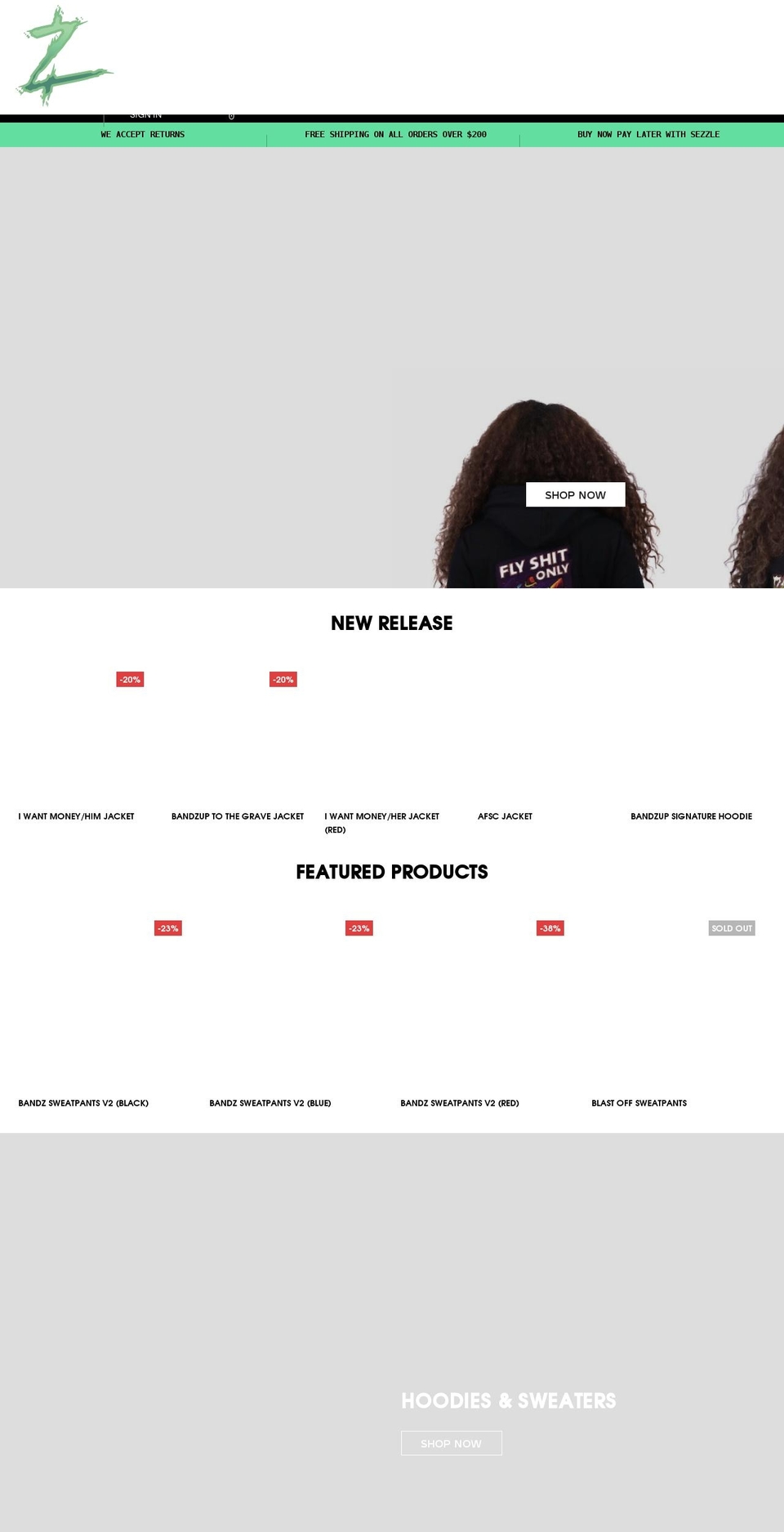 shopbandzup.com shopify website screenshot