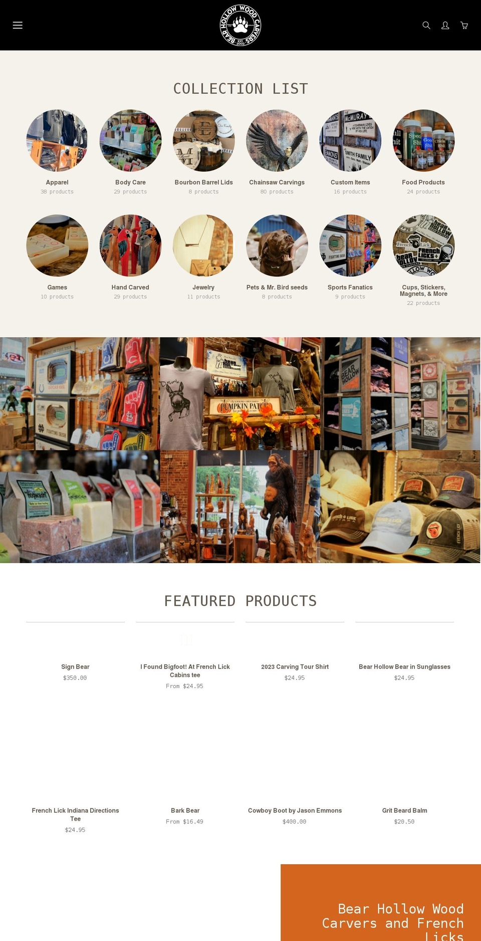 shopbearhollow.com shopify website screenshot