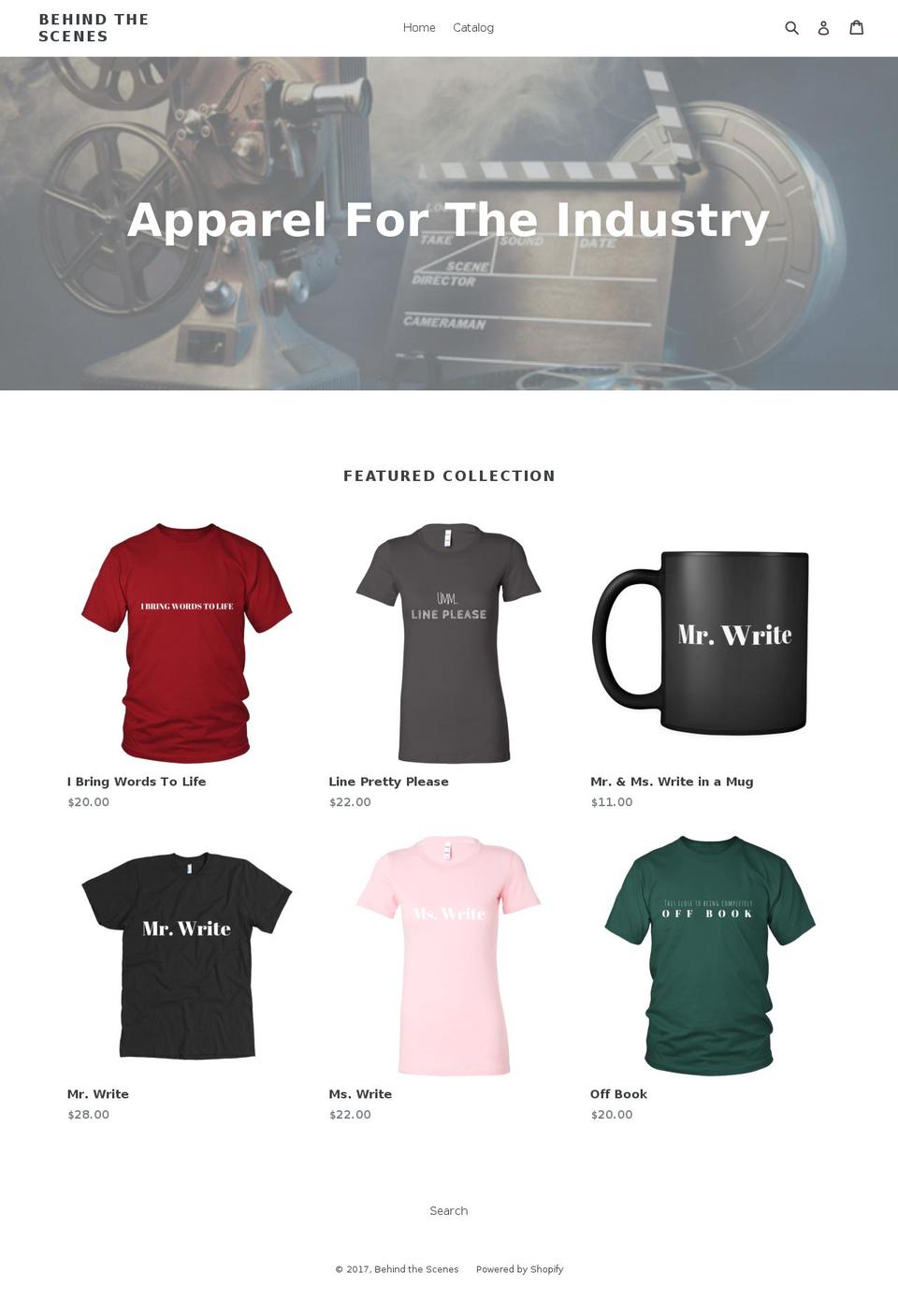 shopbehindthescenes.com shopify website screenshot