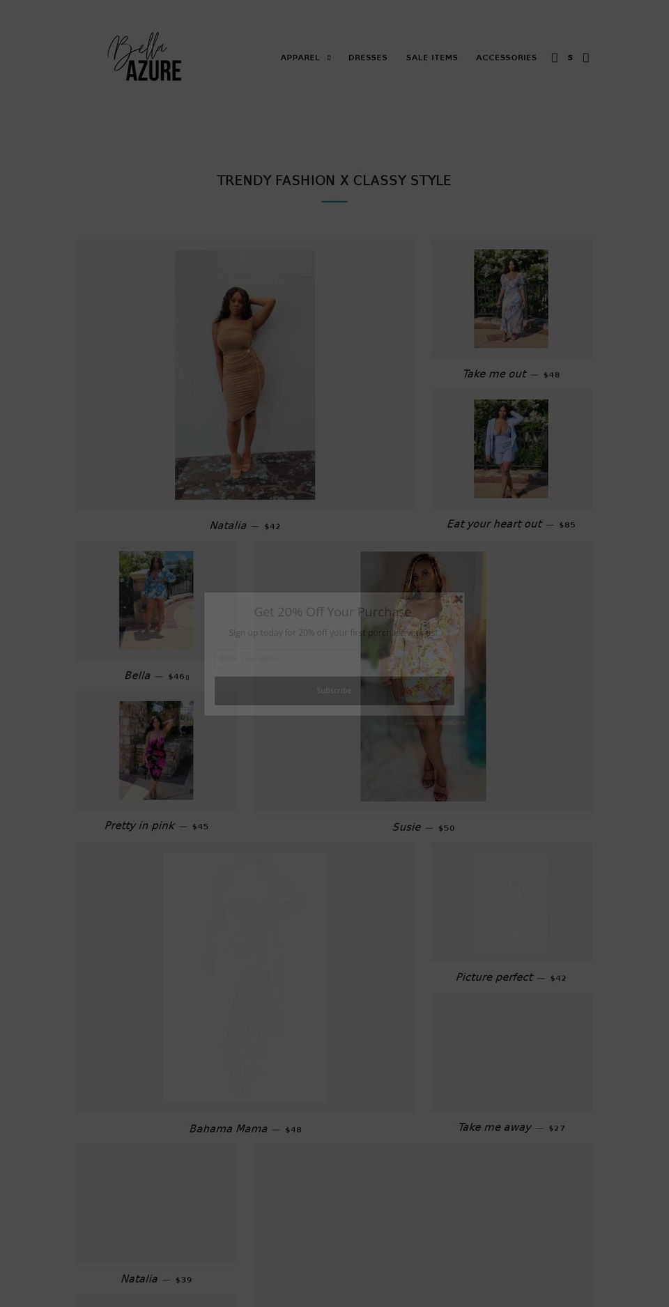 shopbellaazure.com shopify website screenshot