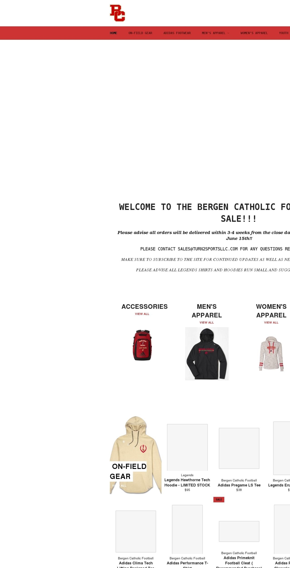 shopbergencatholicfootball.com shopify website screenshot