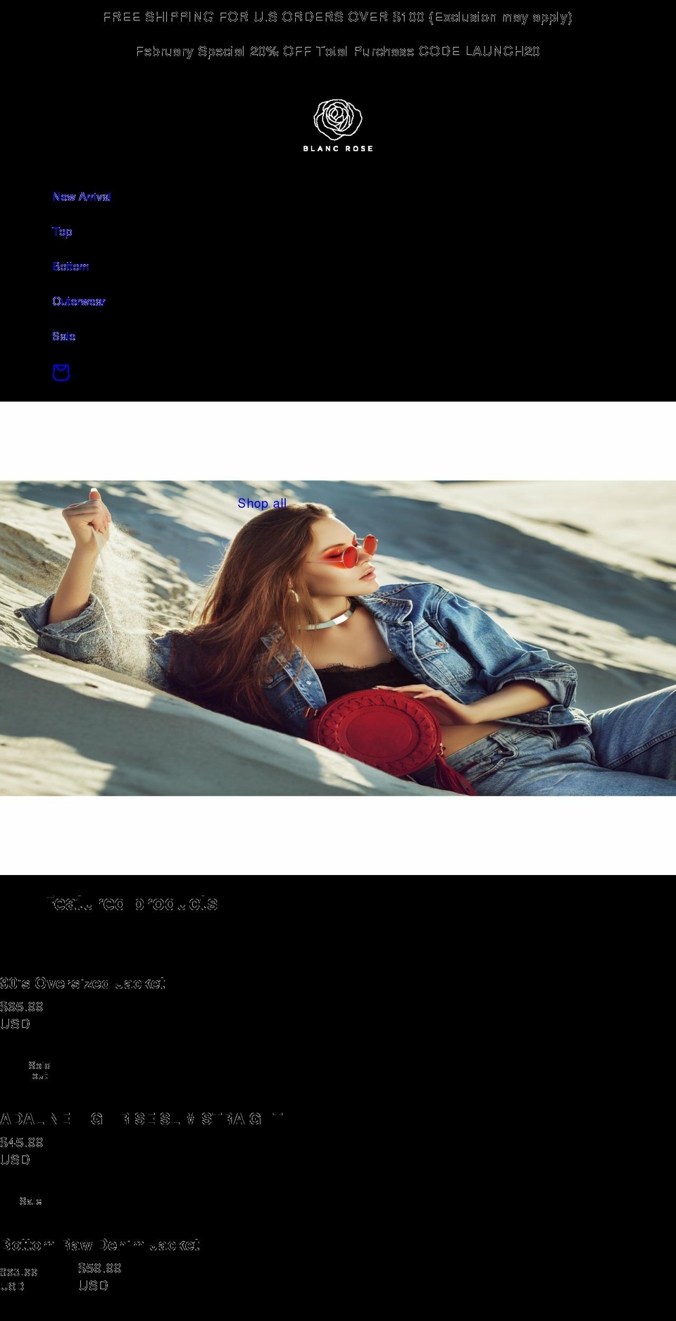 shopblancrose.com shopify website screenshot