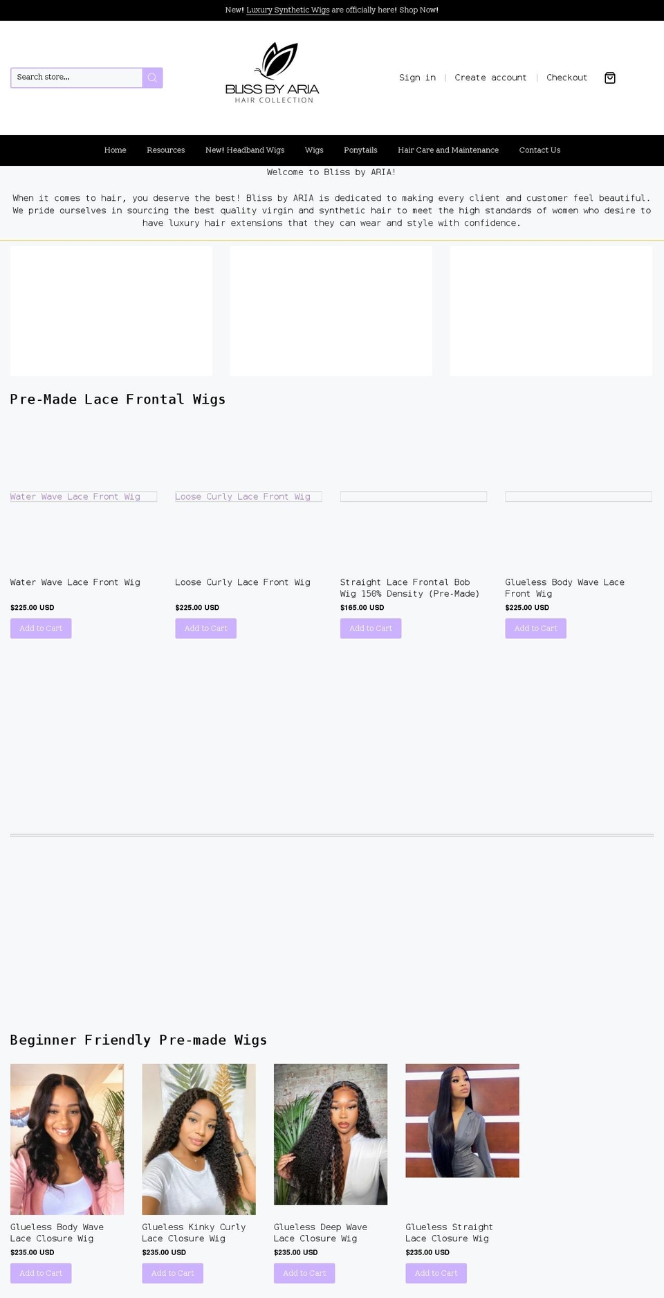 shopblissbyaria.com shopify website screenshot
