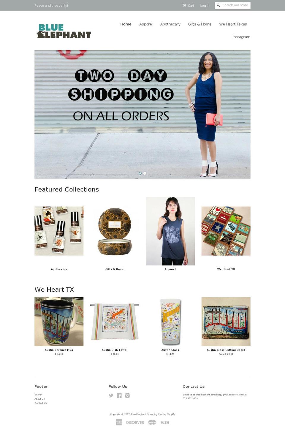 shopblueelephant.com shopify website screenshot
