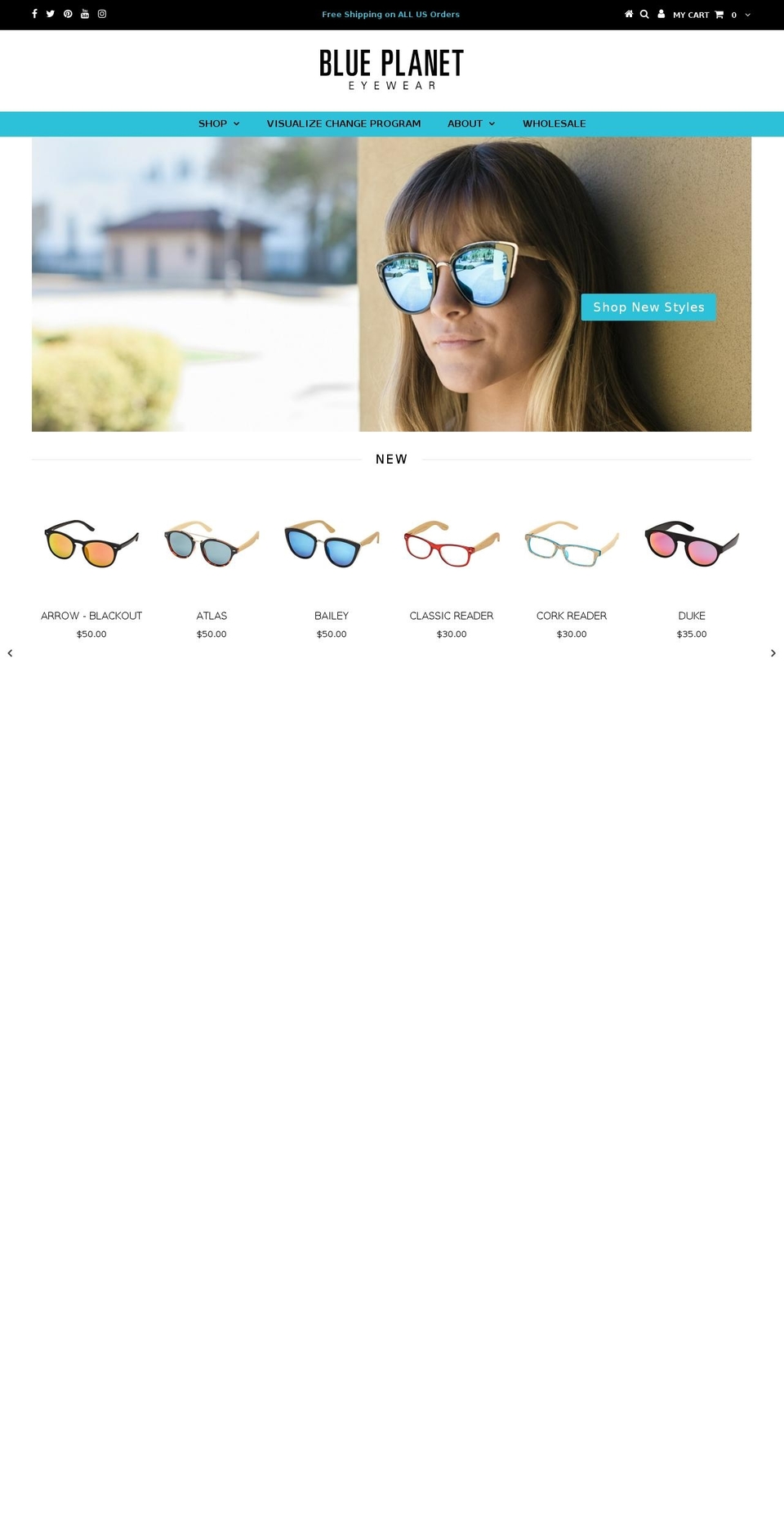 shopblueplaneteyewear.com shopify website screenshot
