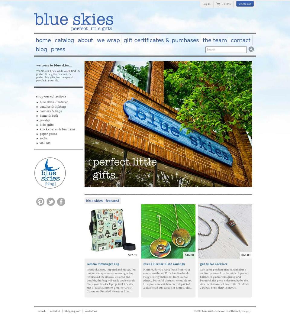 shopblueskies.net shopify website screenshot