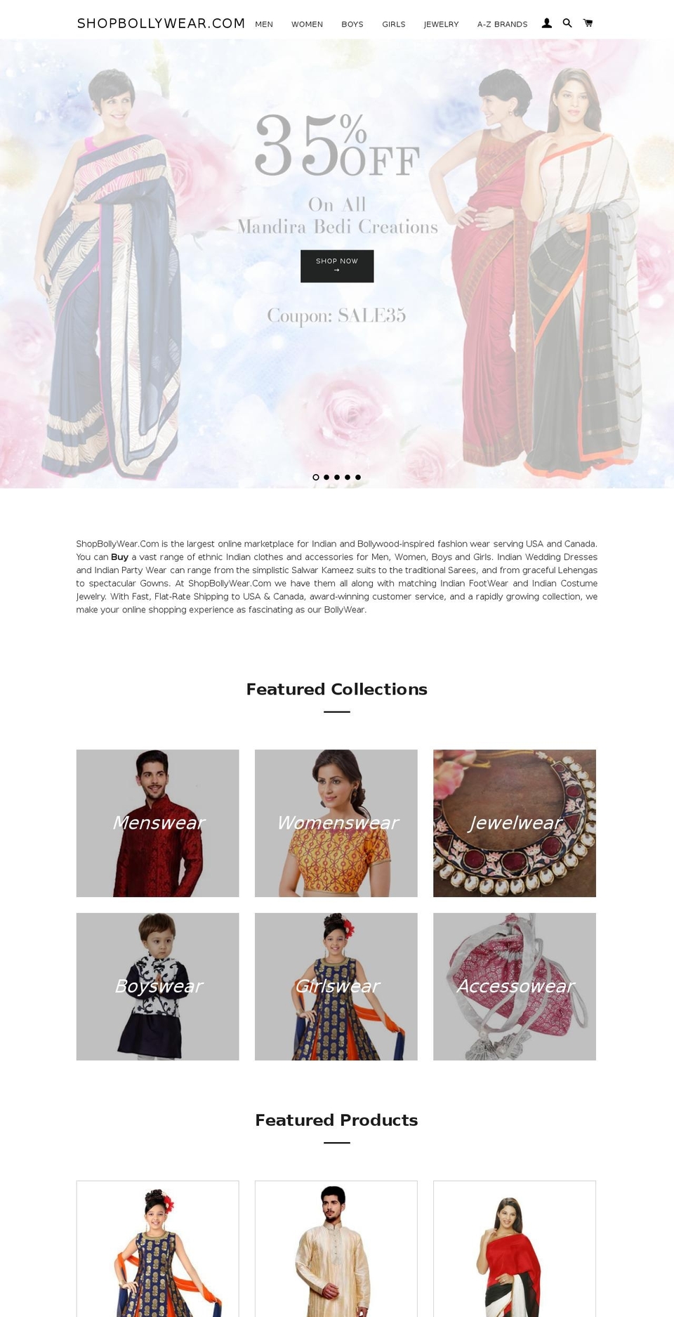 shopbollywear.com shopify website screenshot