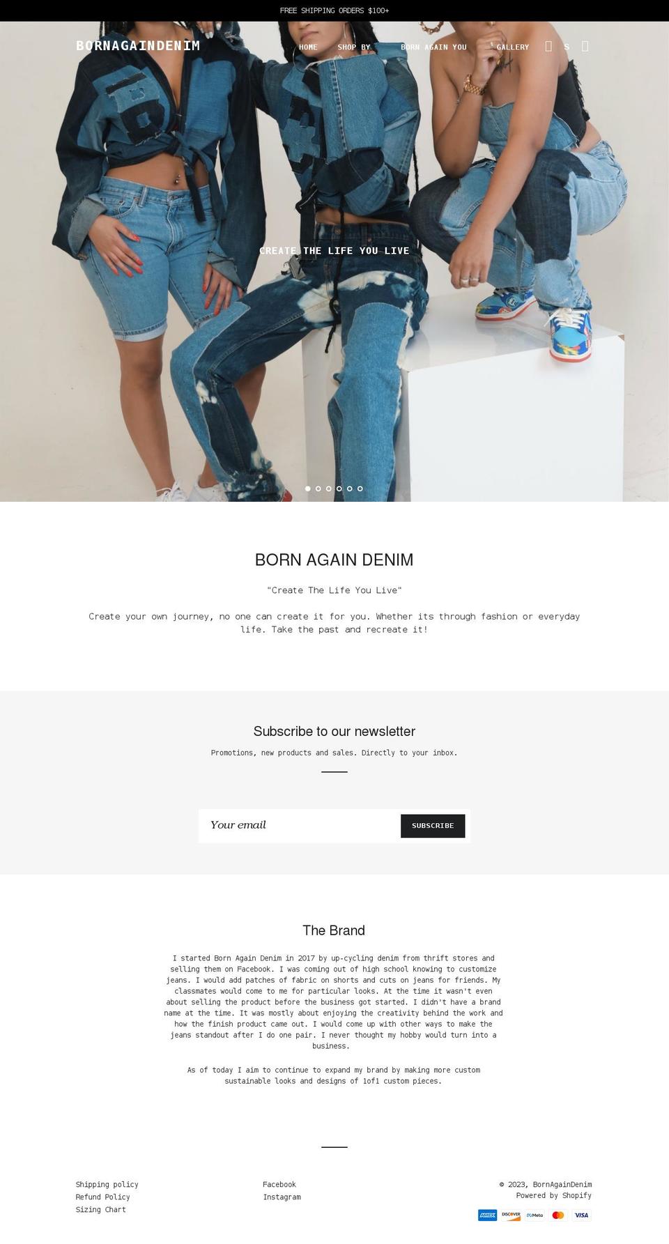 shopbornagaindenim.com shopify website screenshot