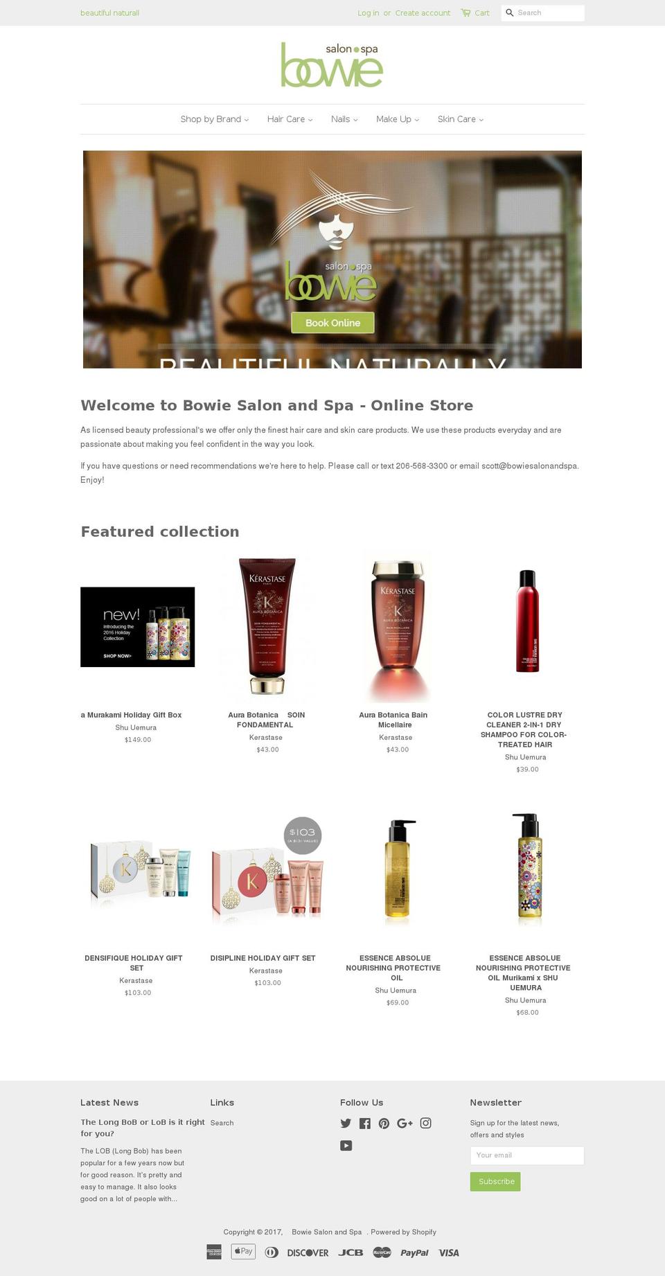 shopbowiesalonandspa.com shopify website screenshot