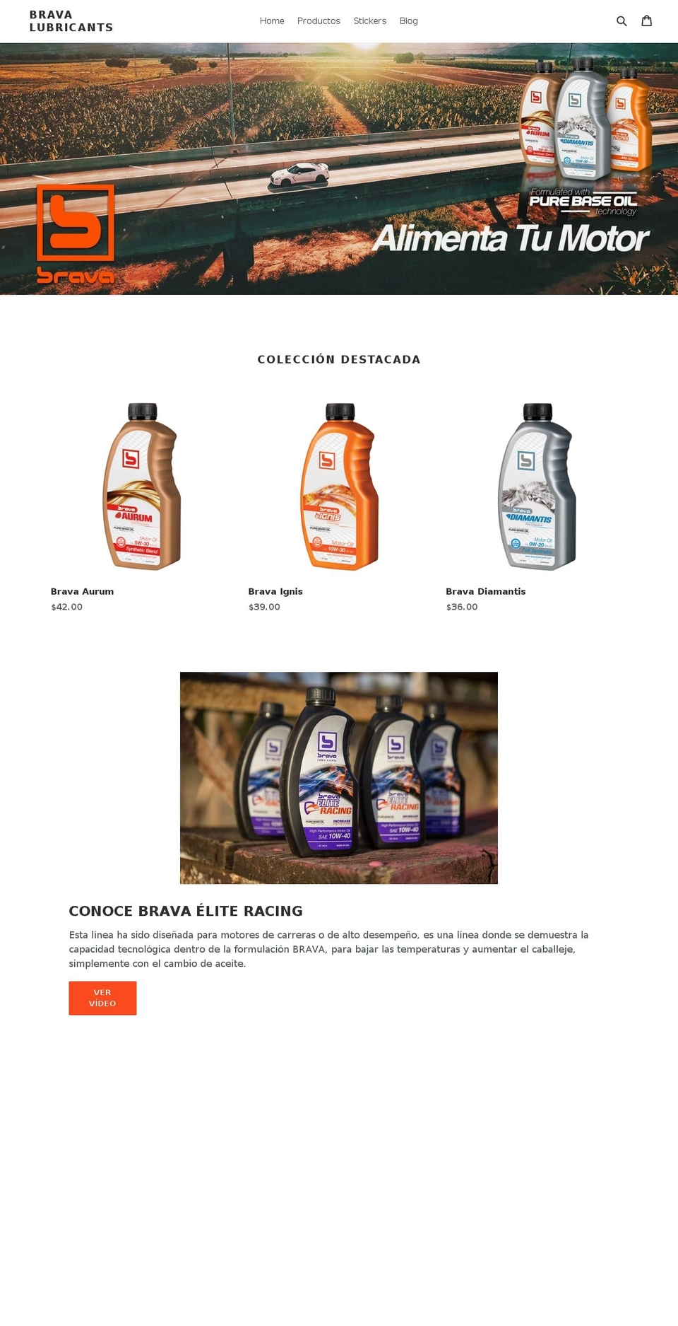 shopbravalubricants.com — Shopify storefront screenshot