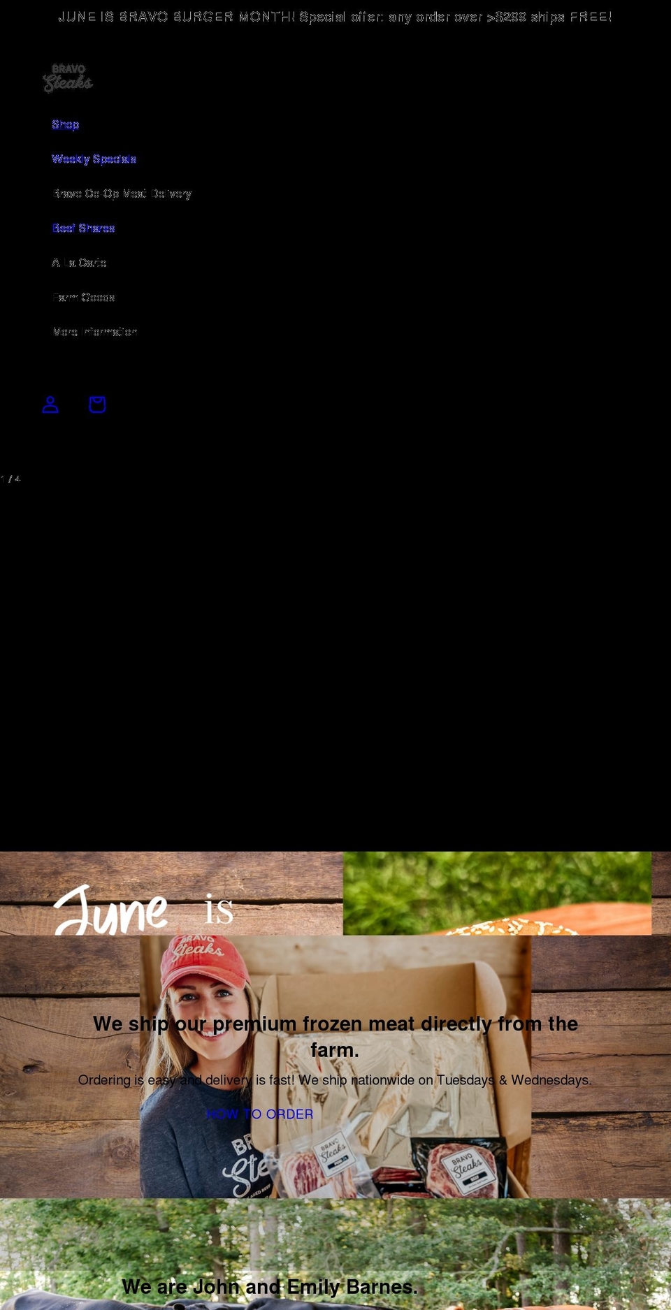 shopbravosteaks.com shopify website screenshot