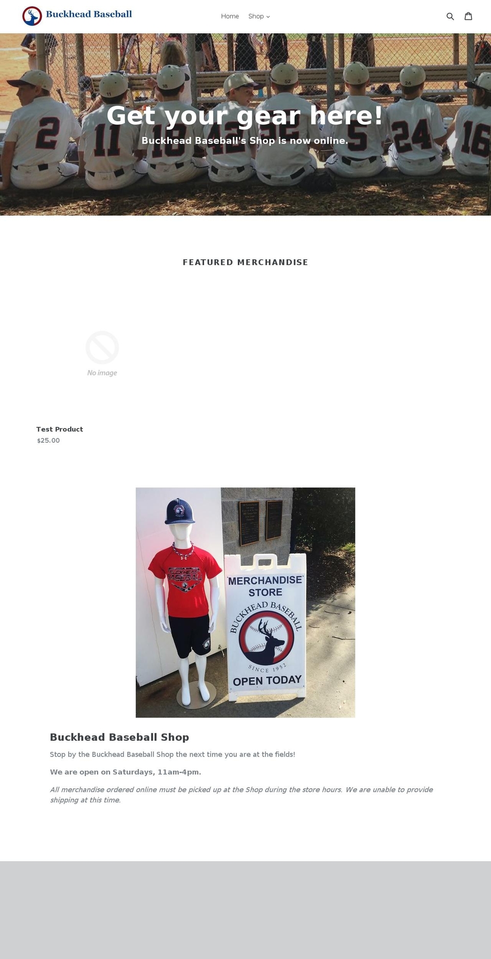 shopbuckheadbaseball.com — Shopify storefront screenshot