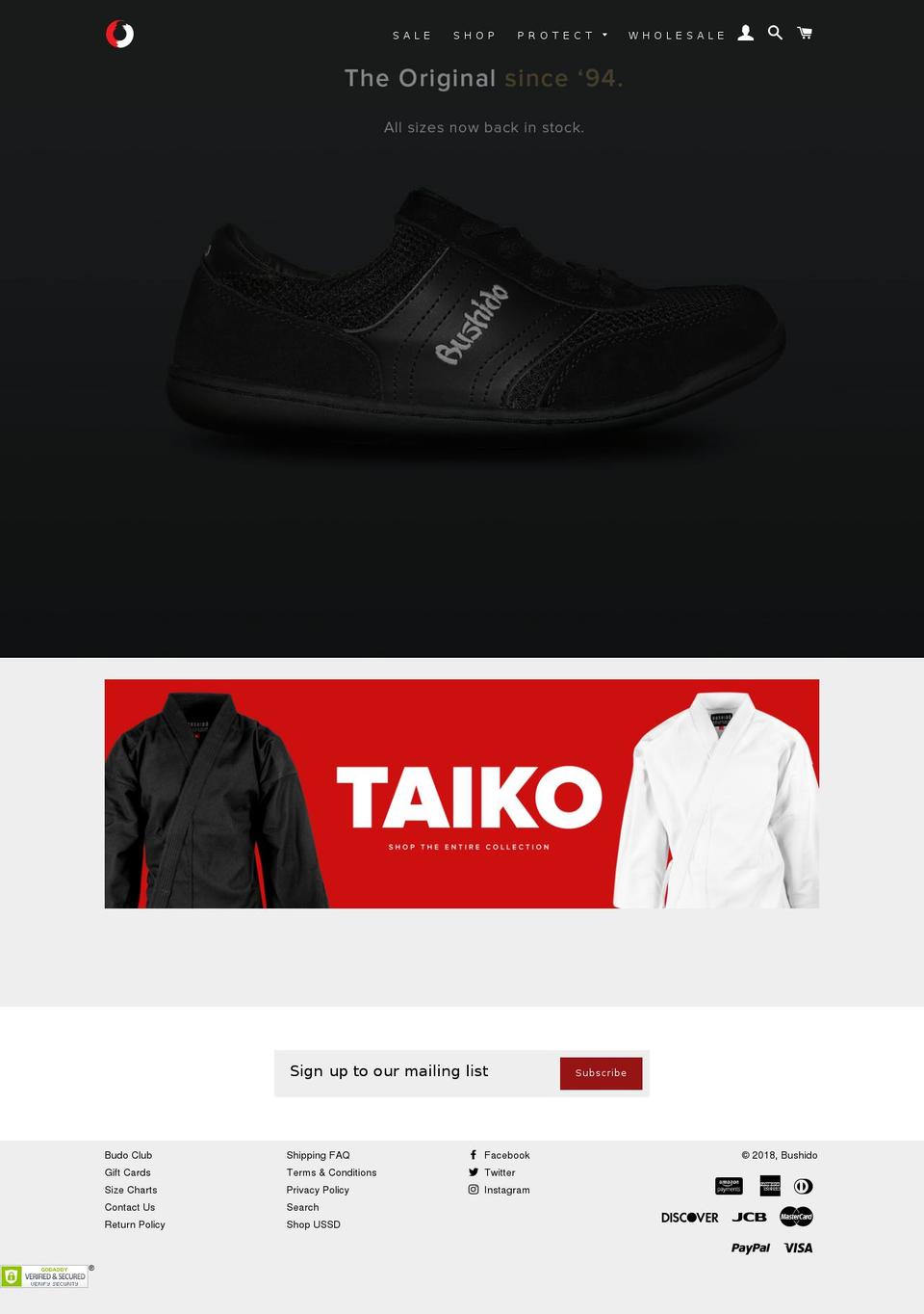 shopbushido.com shopify website screenshot