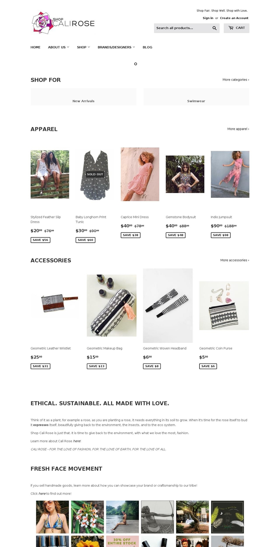 shopcalirose.com shopify website screenshot