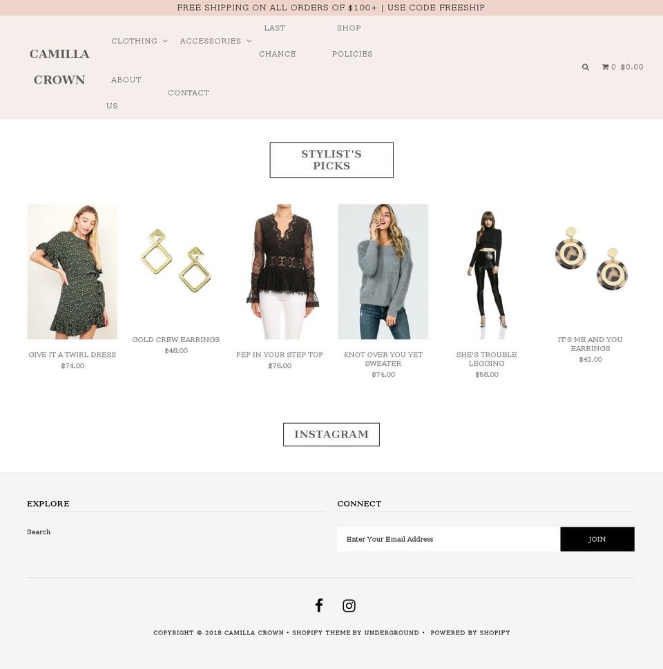 shopcamillacrown.com — Shopify storefront screenshot