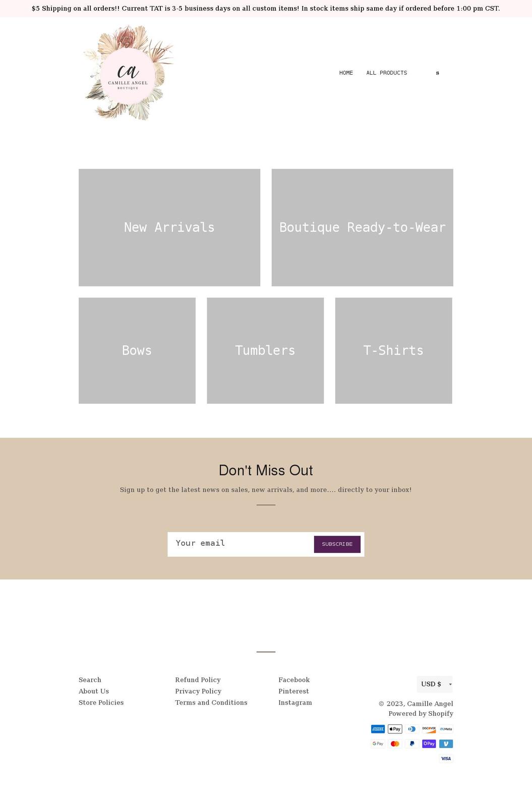 shopcamilleangel.com shopify website screenshot