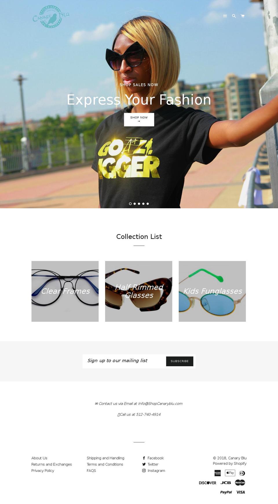 shopcanaryblu.com — Shopify storefront screenshot