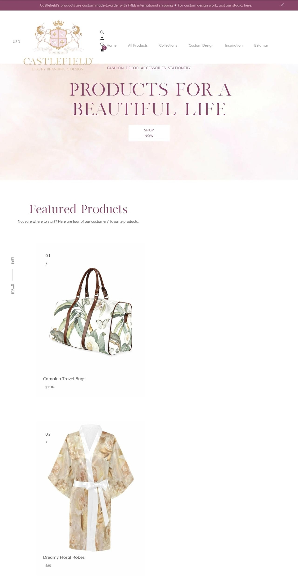 Lezada Shopify theme site example shopcastlefield.com