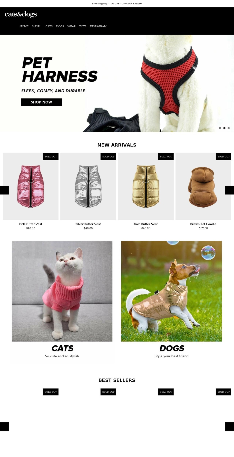 shopcatsdogs.com shopify website screenshot