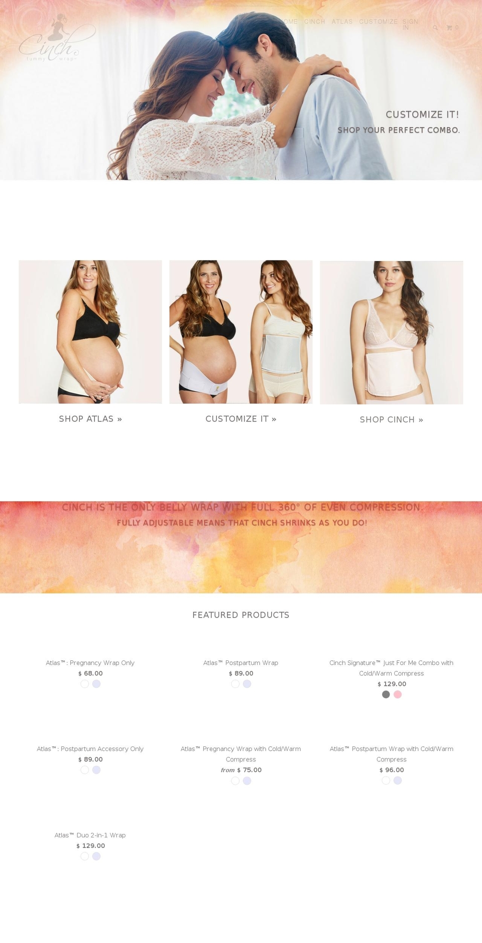 shopcinchtummywrap.com shopify website screenshot
