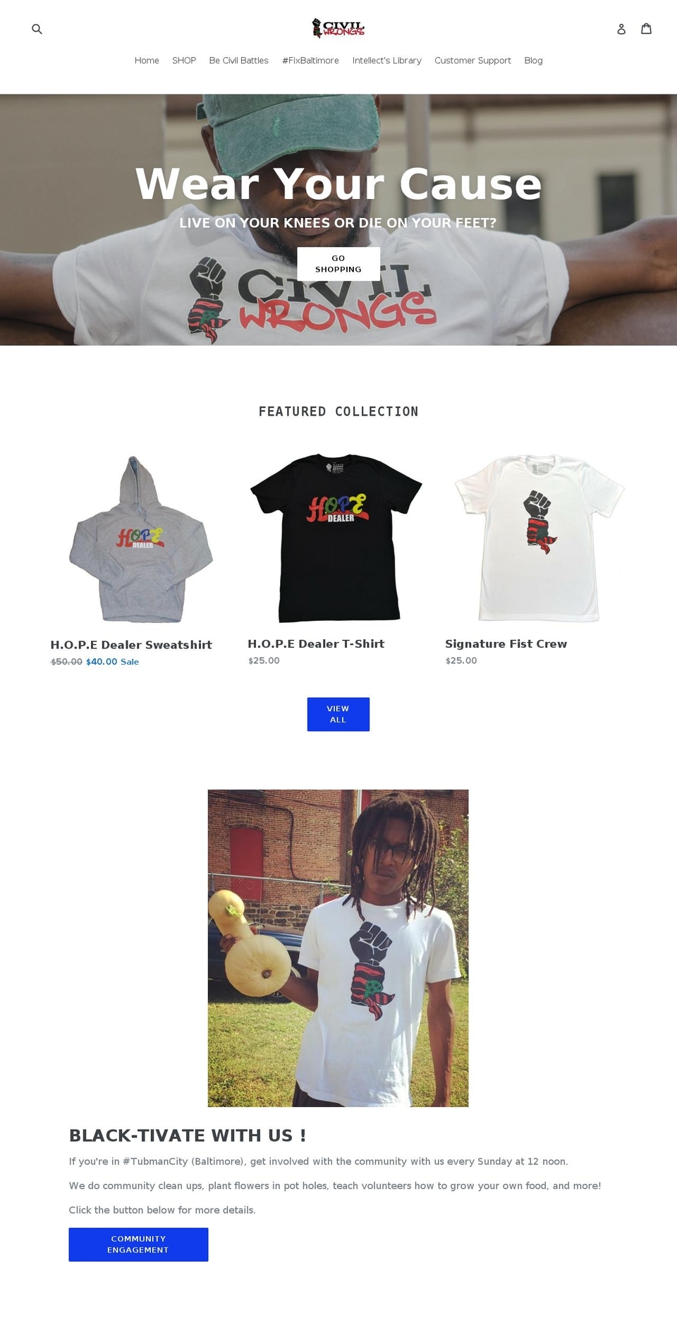shopcivilwrongs.com shopify website screenshot