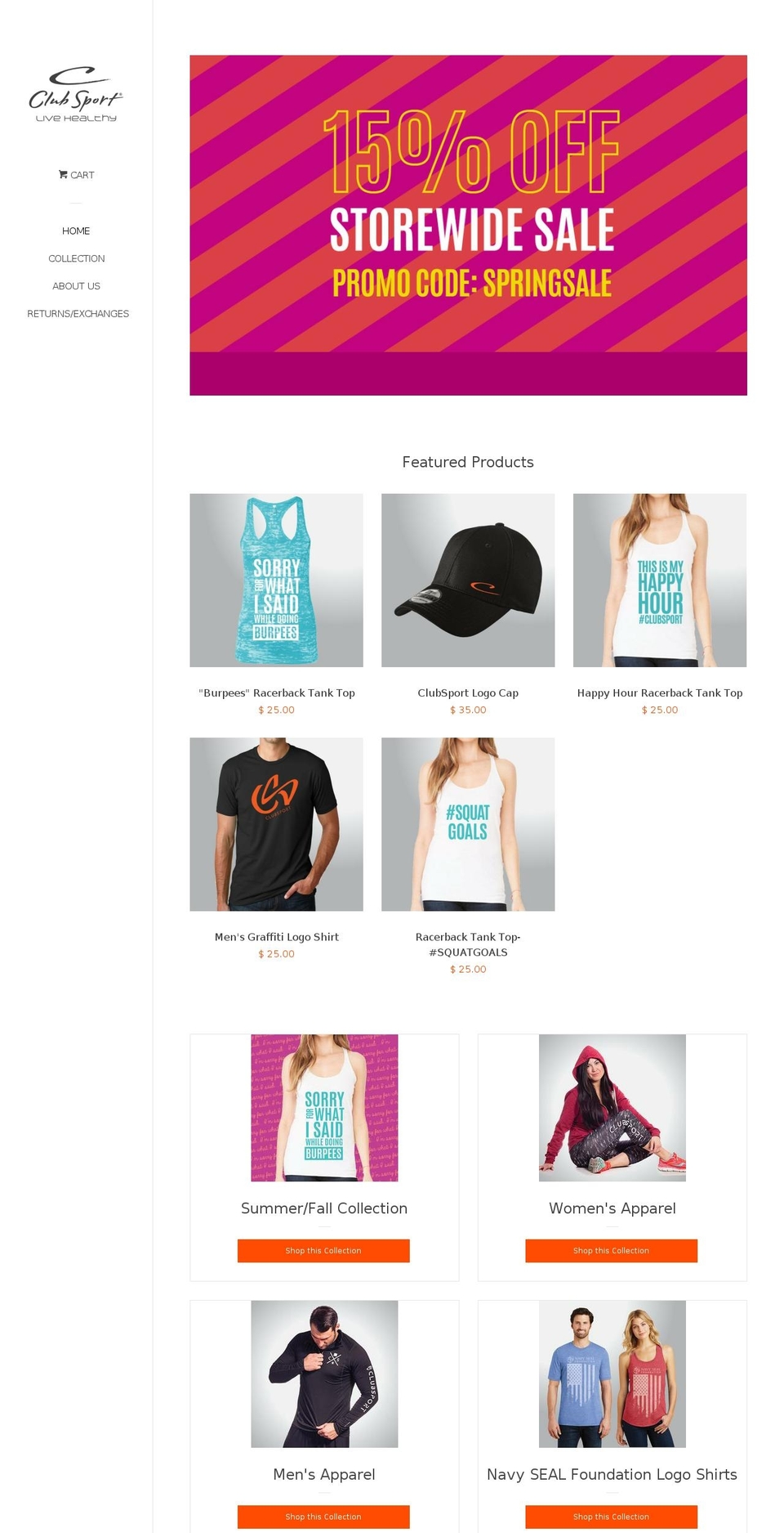 shopclubsportapparel.com shopify website screenshot