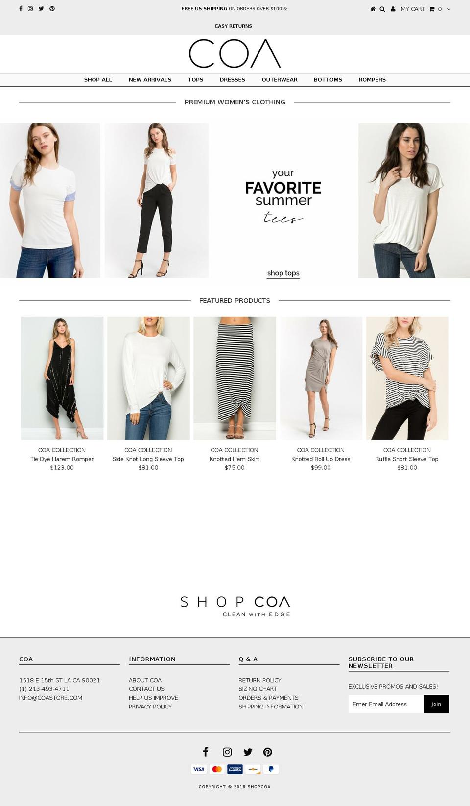 shopcoa.com — Shopify storefront screenshot