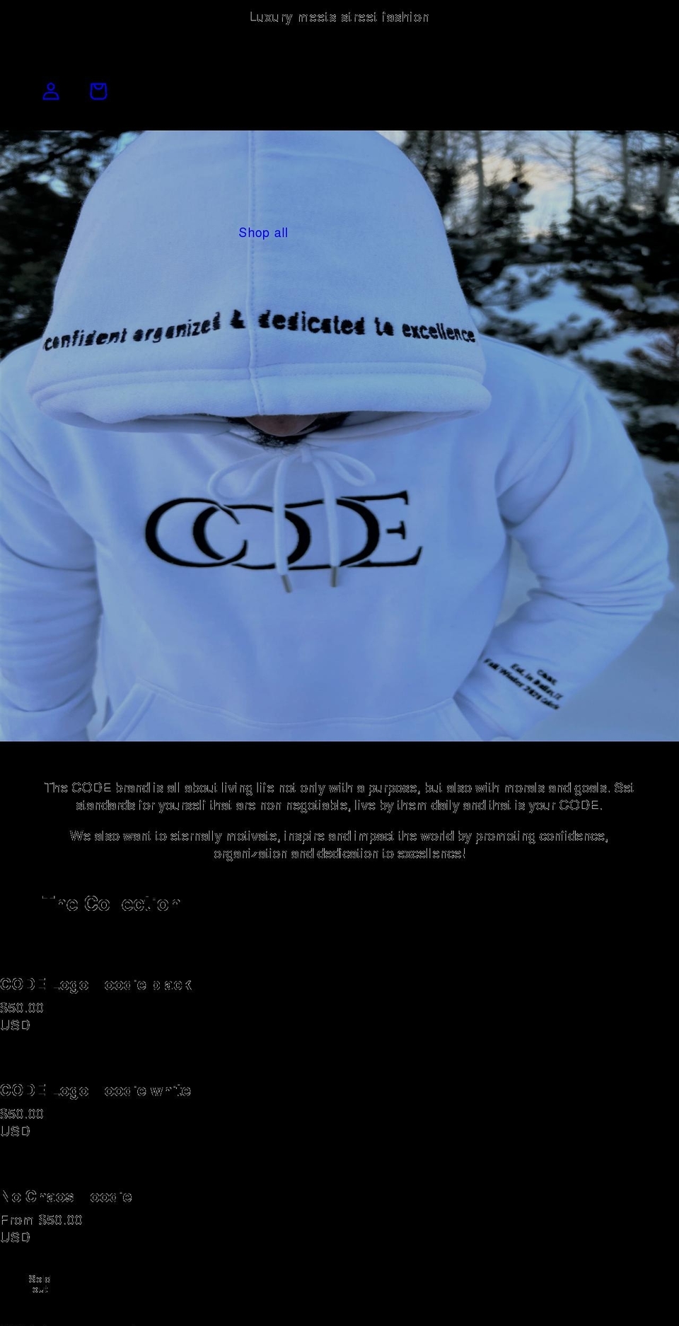 shopcodecollection.com shopify website screenshot