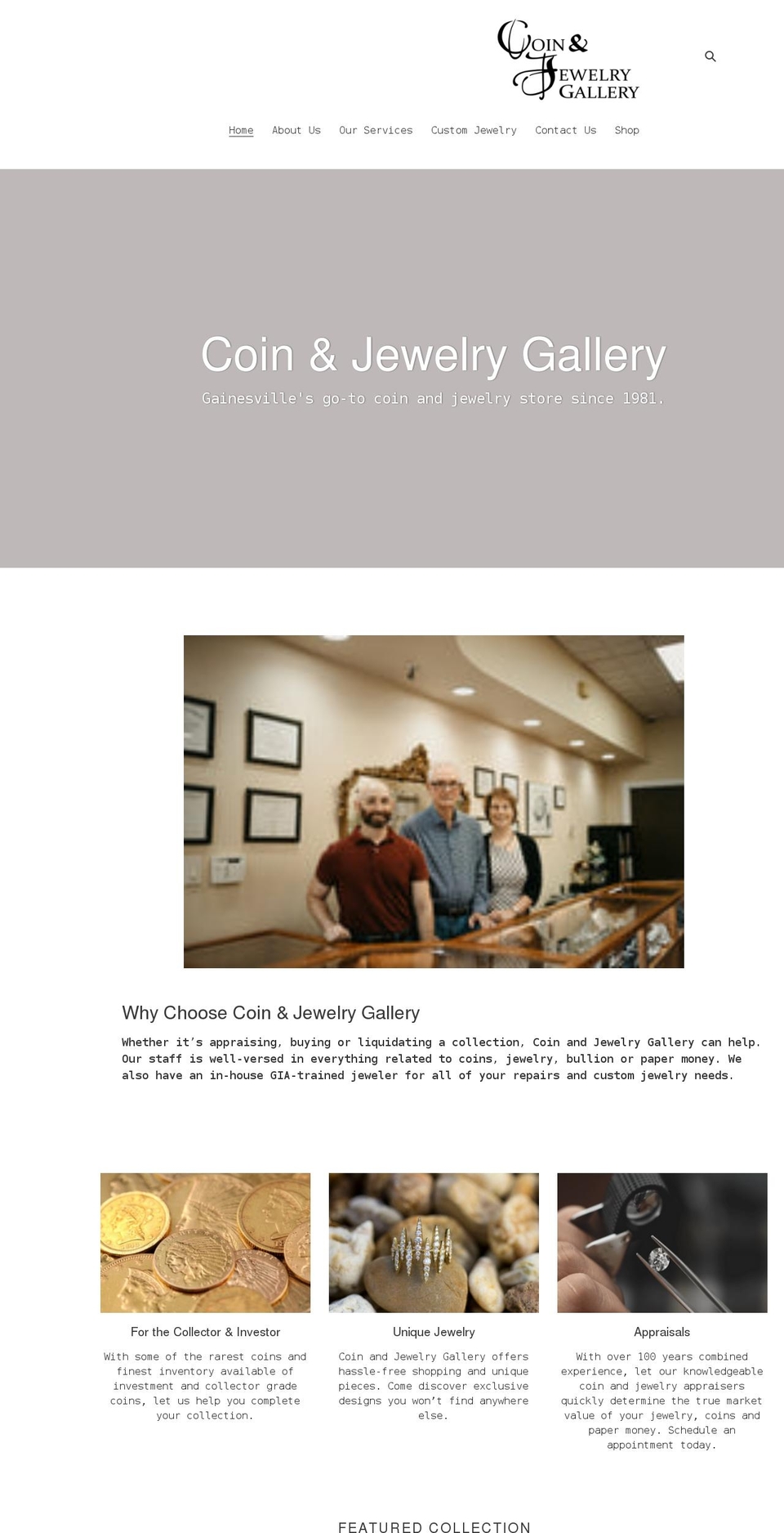 shopcoinandjewelrygallery.com shopify website screenshot