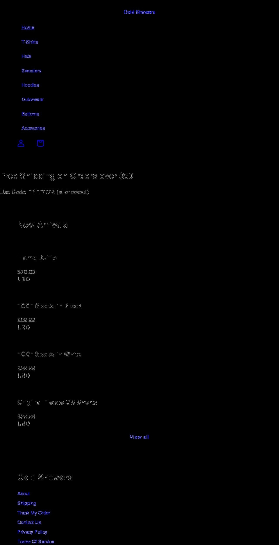 shopcoldshowers.com shopify website screenshot