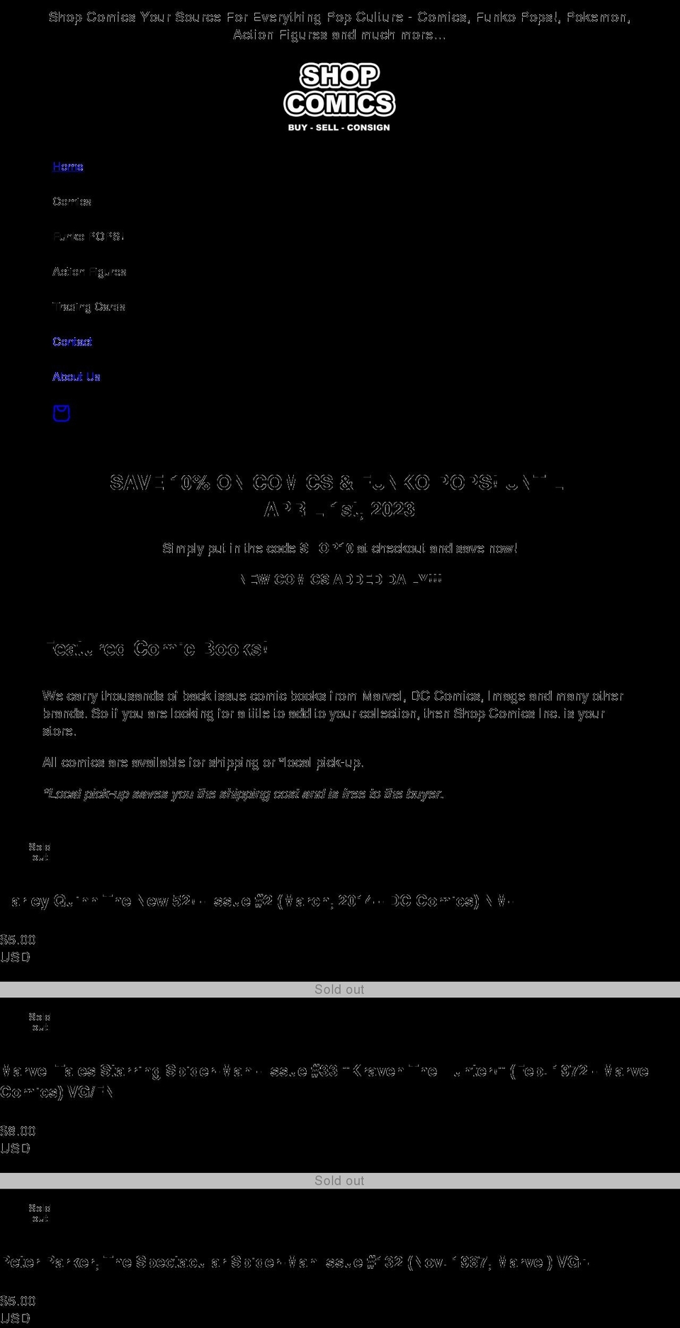 shopcomics.com shopify website screenshot