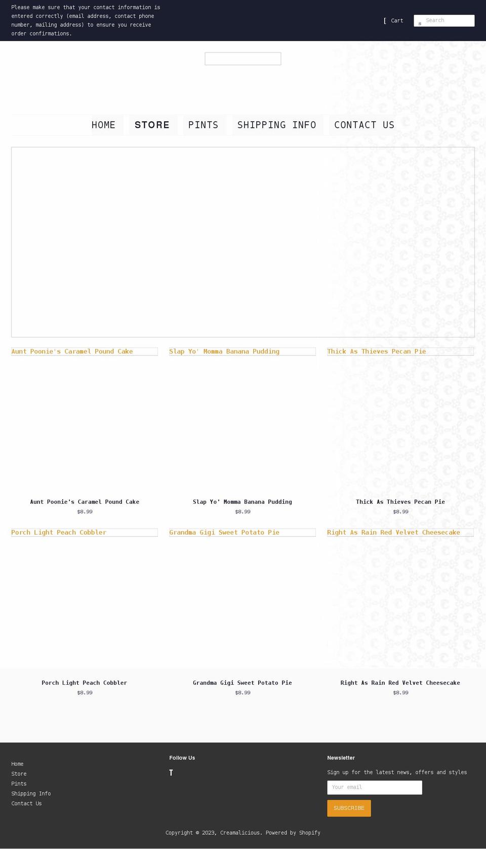 shopcreamalicious.com shopify website screenshot