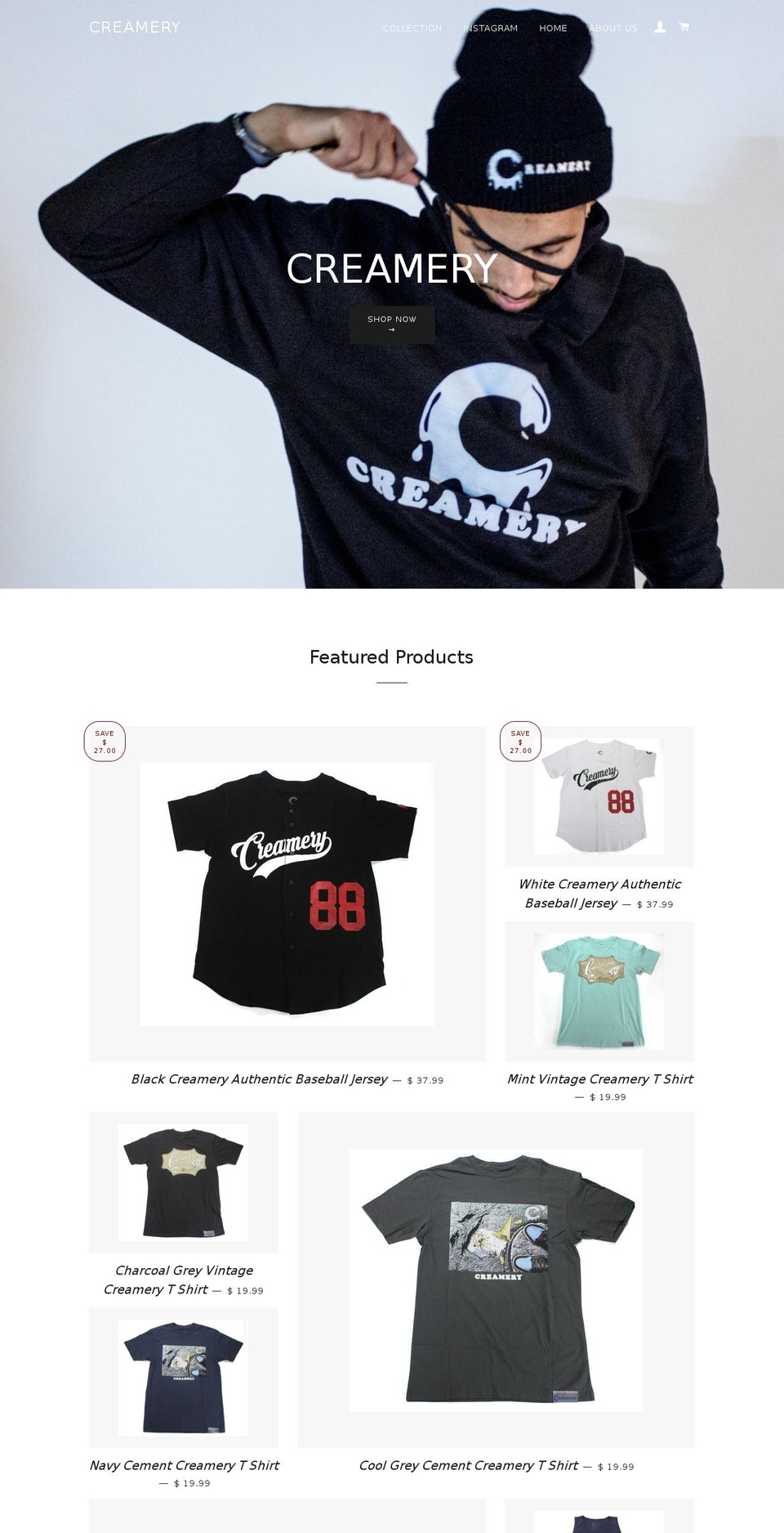 shopcreamery.com shopify website screenshot