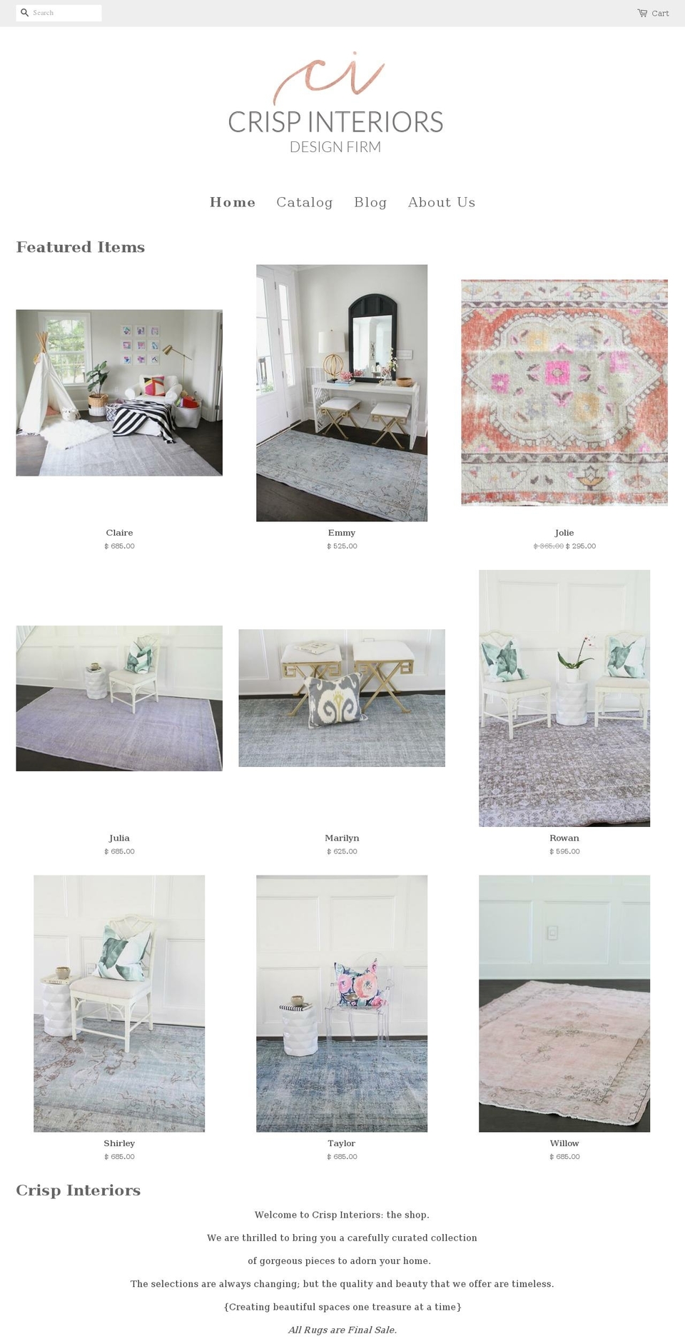 shopcrispinteriors.com shopify website screenshot