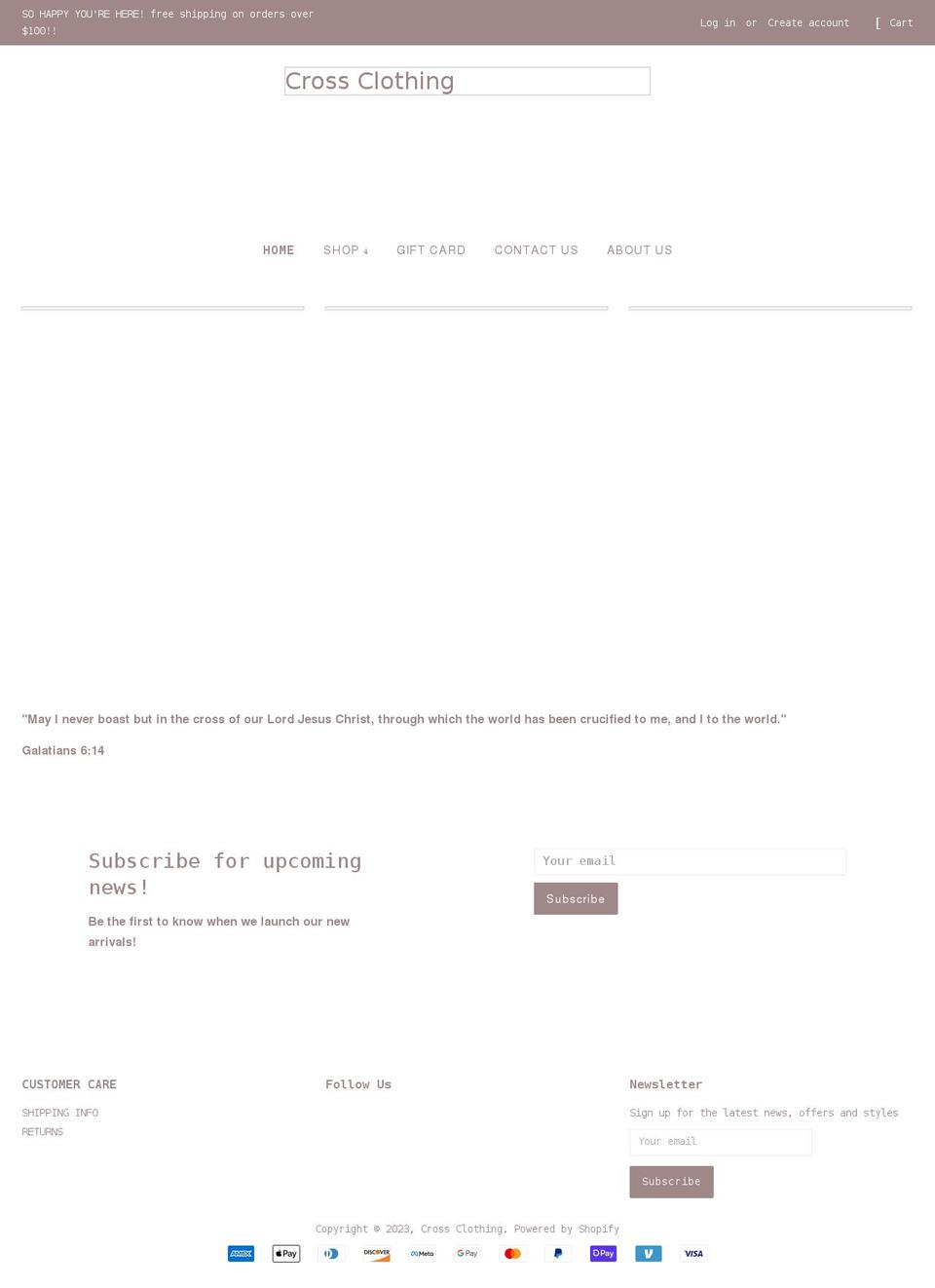 shopcrossclothing.com shopify website screenshot