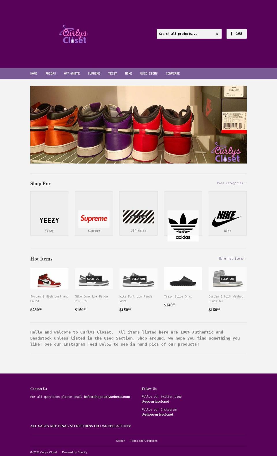 shopcurlyscloset.com shopify website screenshot