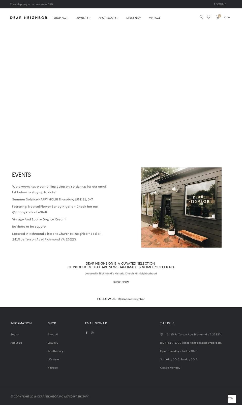 shopdearneighbor.com shopify website screenshot