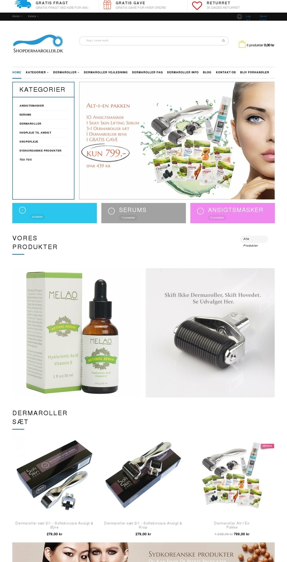 home2 Shopify theme site example shopdermaroller.dk