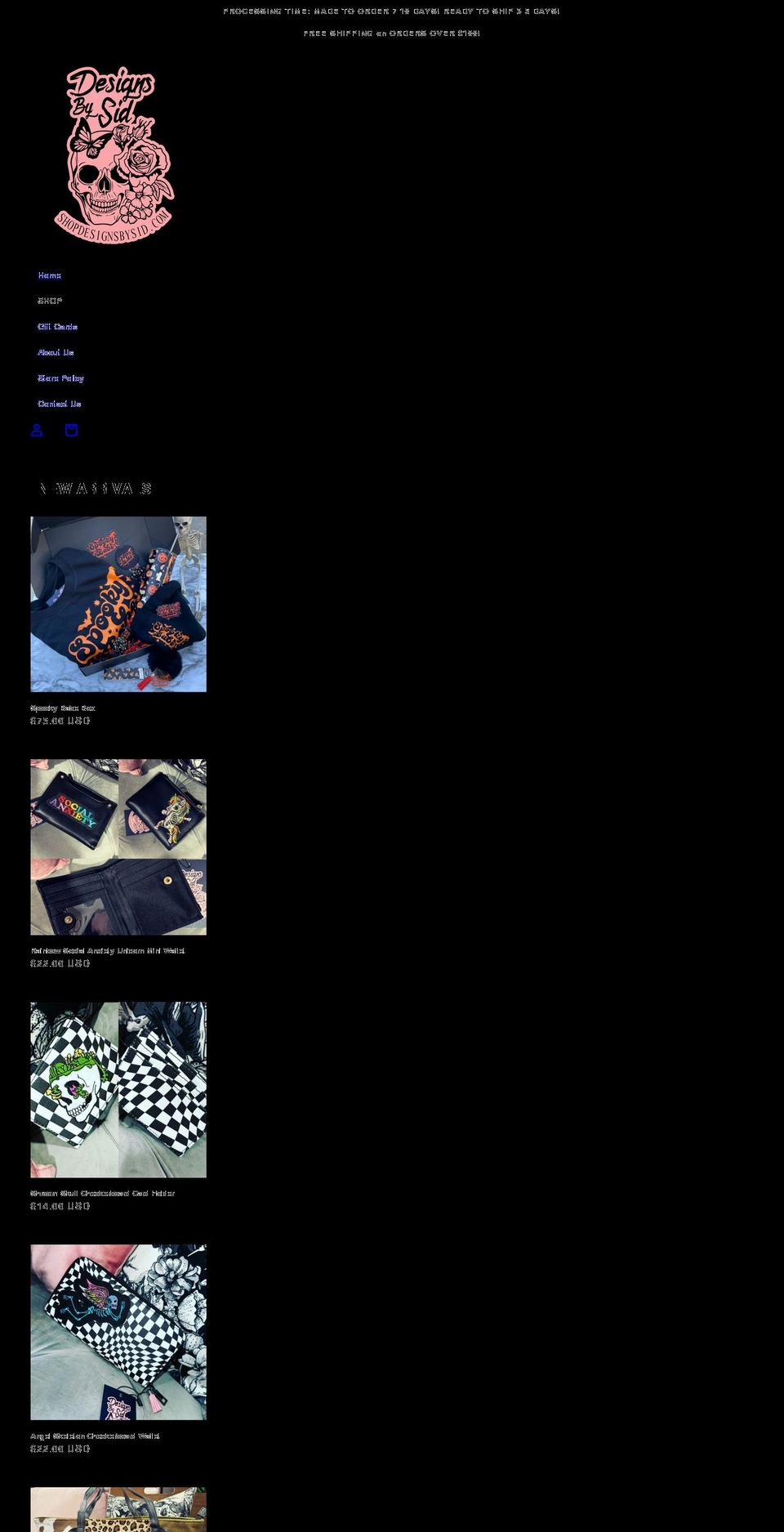 shopdesignsbysid.com shopify website screenshot