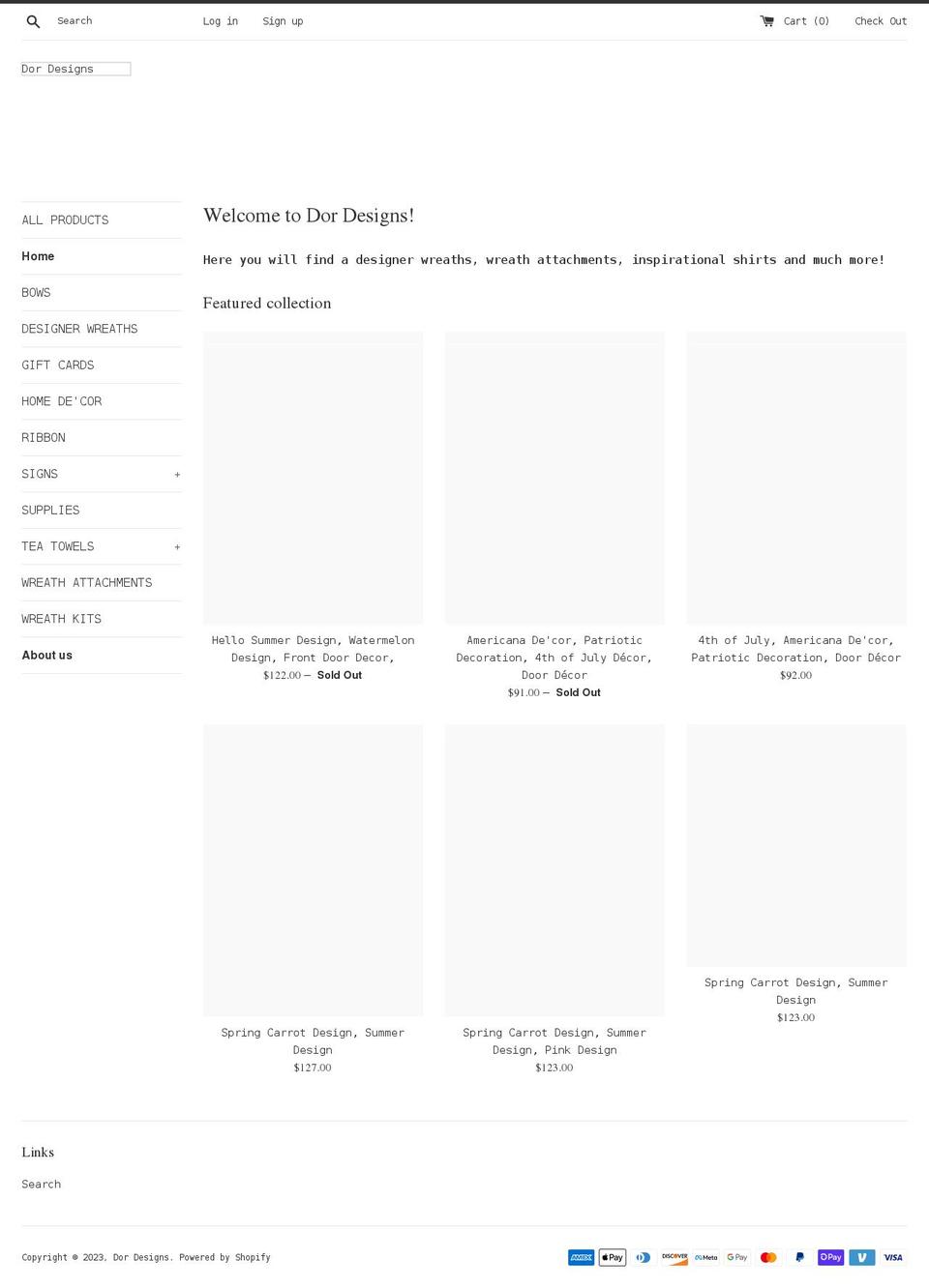 shopdordesigns.com shopify website screenshot