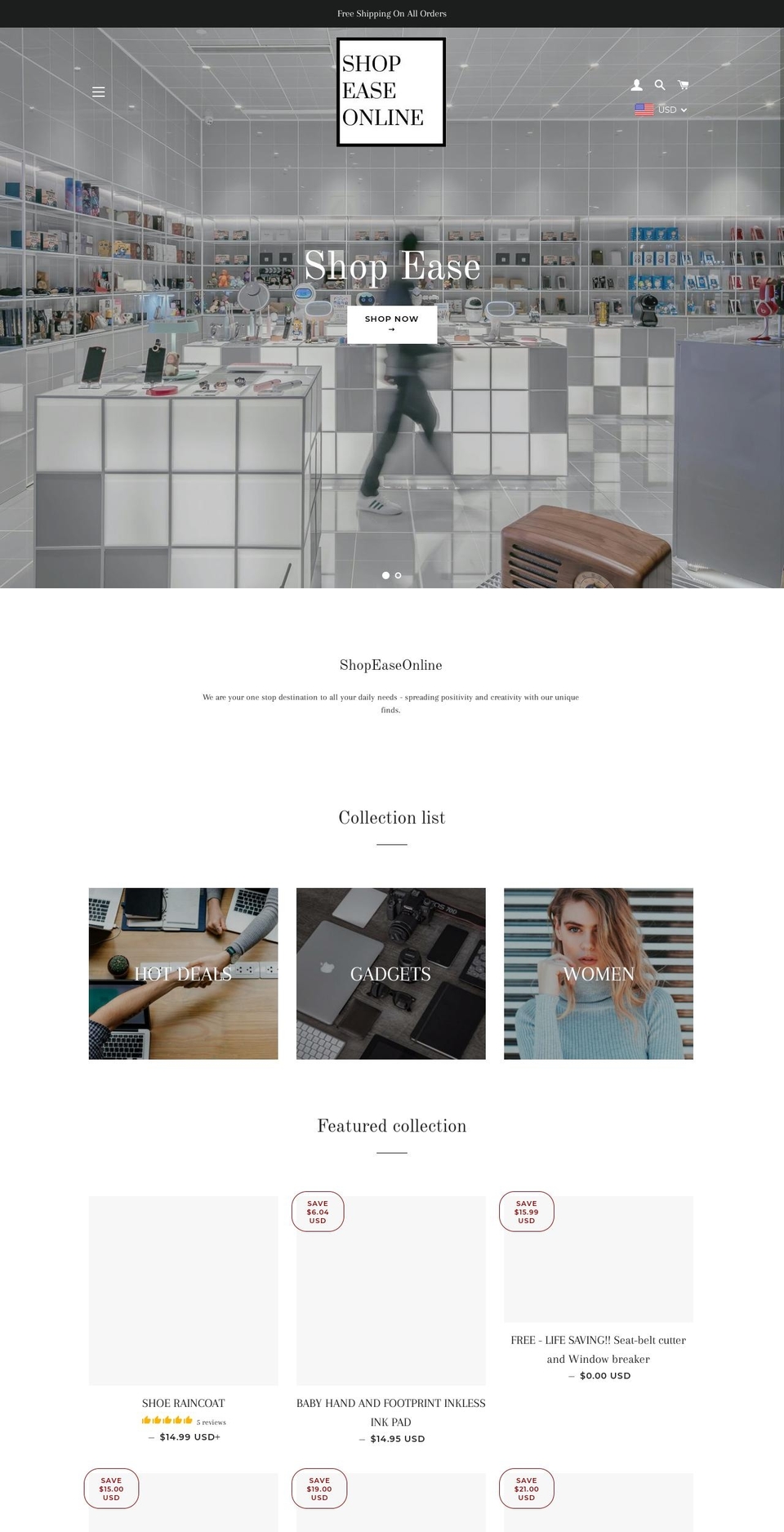 shopeaseonline.com — Shopify storefront screenshot