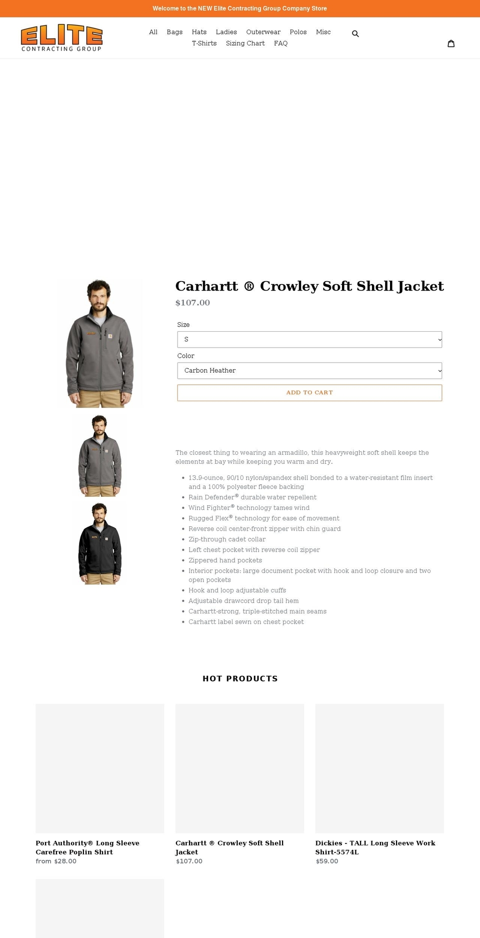 shopelitecontracting.com shopify website screenshot