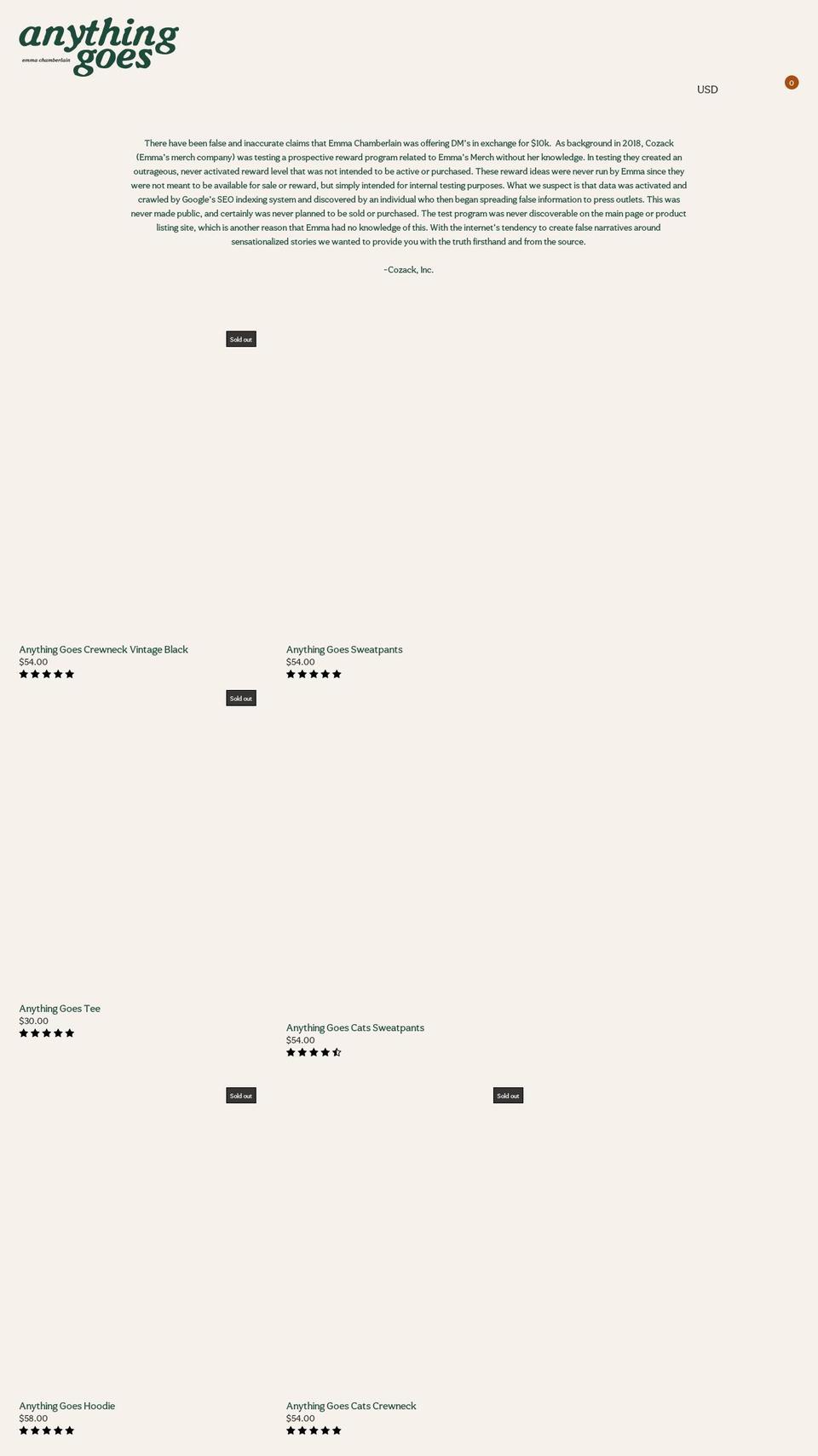 shopemmachamberlain.com shopify website screenshot