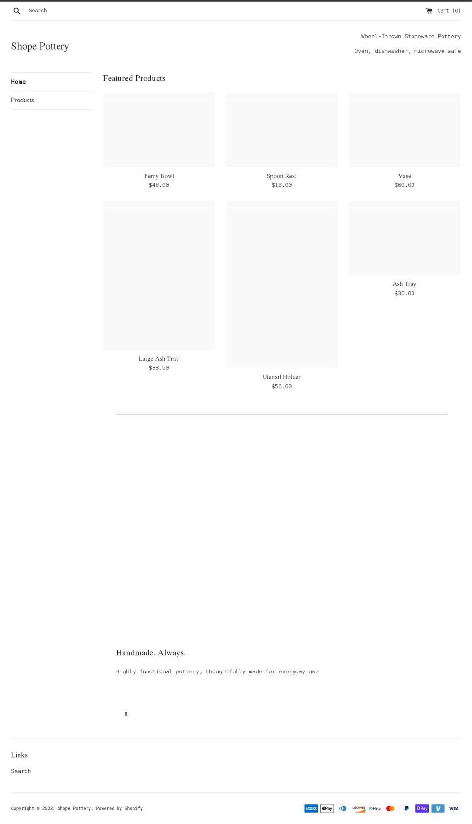 shopepottery.com shopify website screenshot