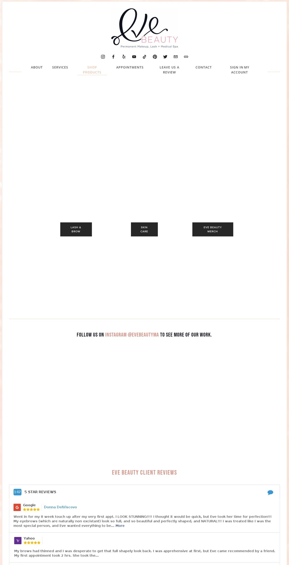shopevebeauty.com — Shopify storefront screenshot